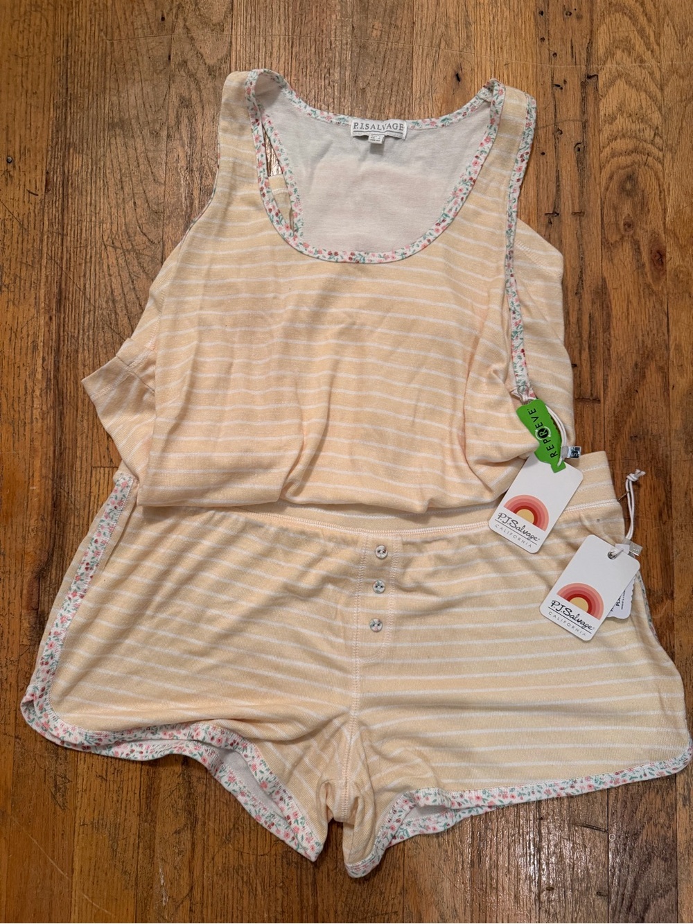 P.J. Salvage Pale Yellow & White Striped Tank and Shorts Set